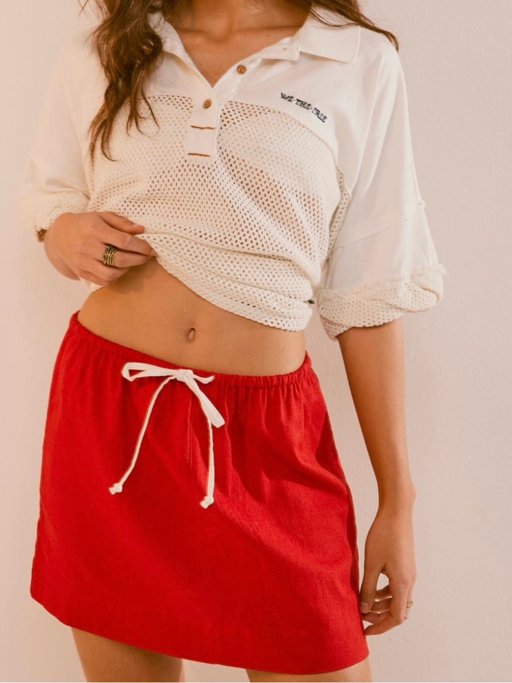 Free People Linen Cotton Streetside Mini Skirt In Valiant Poppy Size XL